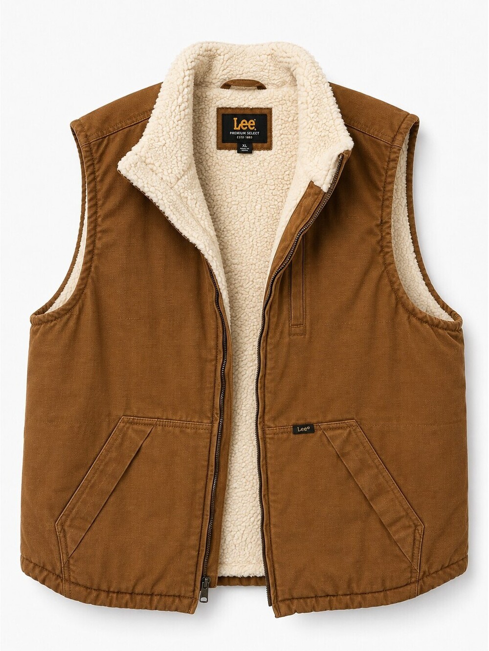 Lee Premium Select XL Brown Sherpa Lined Canvas Workwear Vest Ranch